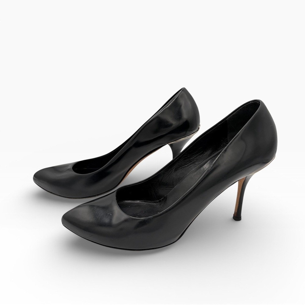 Gucci‎ Interlocking GG Logo Sz 38.5 Classic Black Patent Leather Stiletto Heels - Picture 4 of 9